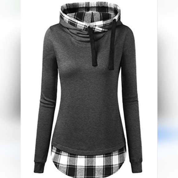 Cozy Plaid Trim Hoodie - Picture 2 of 10